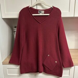 Habitat Clothes To Live In Sweater Womens M Red V-Neck Knit Pocket Asymmetrical